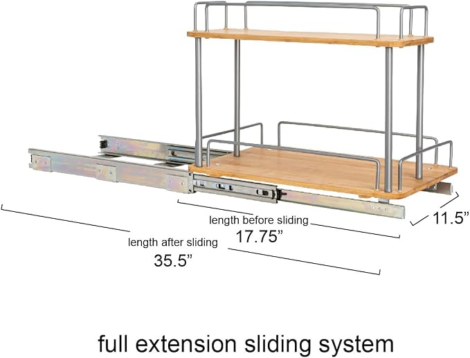 Household Essentials Bamboo and Silver Iron Two-Tier Slide-Out Organizer