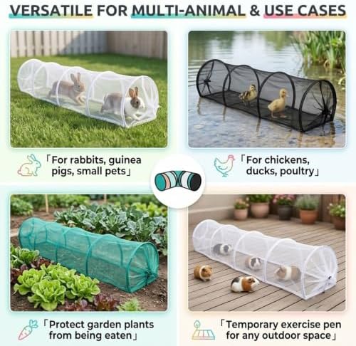 Foldable Chicken Run Tunnel, 120in Portable Poultry Enclosure, Outdoor Coop Extension for Yard, Tool-Free Setup(Light Green)