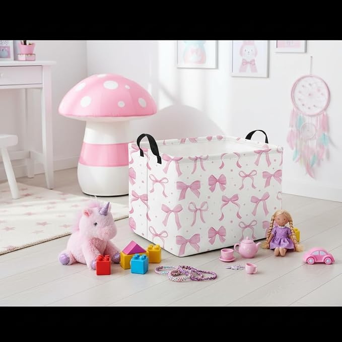 Rectangular Kids Basket Baby Girl Basket Fabric Storage Bin Organizer Box Room Decor(Dreamy Bowknot)