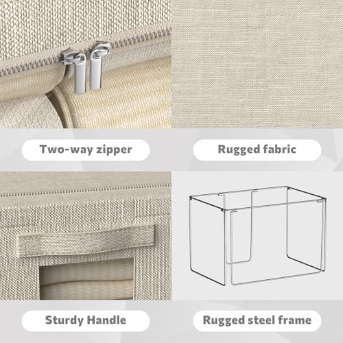 FHSQX 6 Pack Clothes Storage Bins with Metal Frame,Beige, 22L