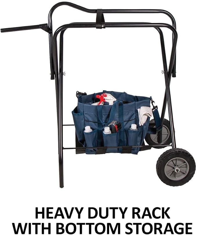 EASY-UP Portable Saddle Rack Stand on Wheels | Folding English & Western Saddle Holder | Horse Tack Room Storage | 8' All-Terrain Rolling Tires