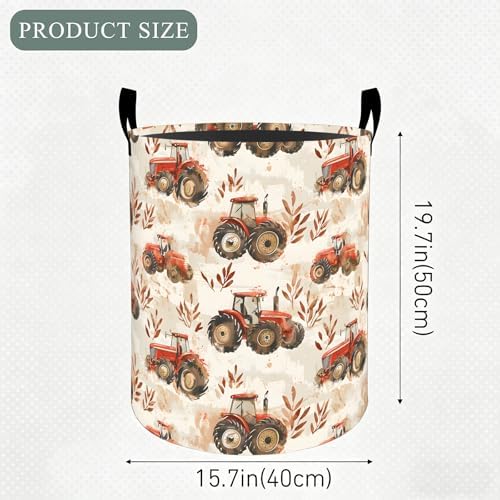 Farm Tractor Laundry Basket Hamper, Organizer Bins Gifts for Women Kids, Rustic Farm Vehicle Foldable Waterproof Clothes Hamper Handles Storage Bucket for Bedroom Bathroom Room Decor 19.7"x15.7"