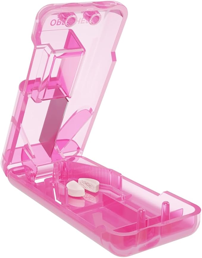 Ezy Dose Pill Cutter & Splitter, Built-in Pill Dispenser, Pink | Easy-Cut Stainless Steel Blade for Tablets, Vitamins, Medication, Portable Pill Cutter for Seniors, Pets, Travel-Size
