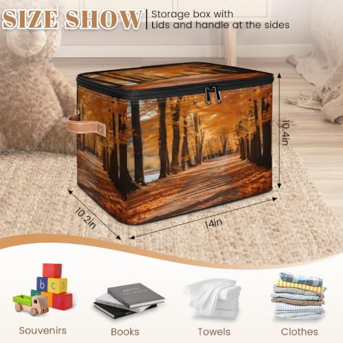 Fall Landscape Collapsible Fabric Storage Bin with Lid | Storage Basket, Foldable, Waterproof, Handle, Large, Closet Organizer, Home, Forest Autumn