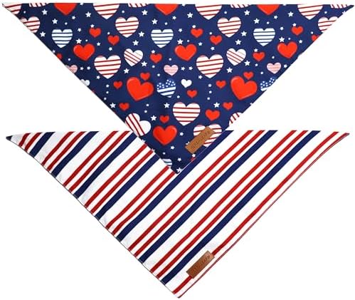 Realeaf 4th of July Dog Bandanas 2 Pack, Reversible American Flag Pet Scarf for Boy and Girl, Premium Durable Fabric, Patriotic Bandana for Medium and Large Dogs (Large)