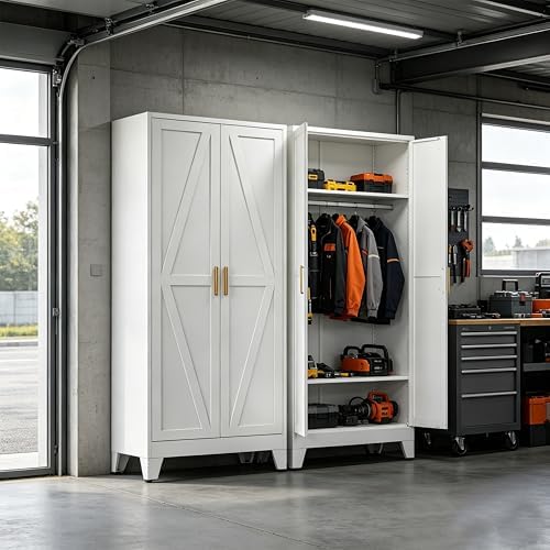 71" H Metal Storage Cabinets,Garage Cabinet,Broom Closet Storage Cabinet,White Storage Cabinets,Utility Cabinet