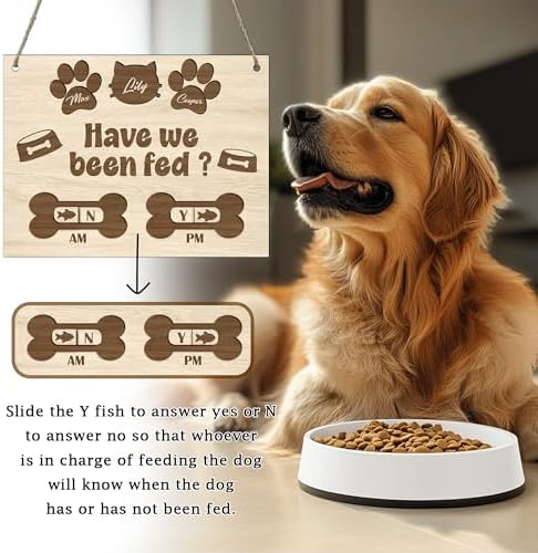 Personalized Have We Been Fed Sign, Custom Names, Wooden Reminder Slider, AM/PM Tracker for Dog Cat, Yes/No Meal Scheduler, Never Miss Feeding, Pet Lovers Gift, Decor Wall Art