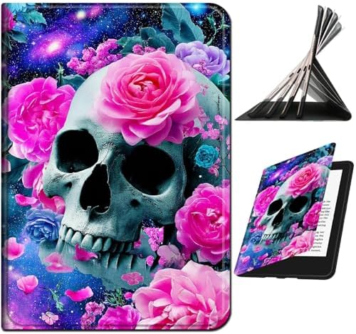 for Samsung Galaxy Tab S5e 10.5" 2019 SM-T720/T725 Case | Slim Leather Smart Cover with Multi-Angle Anti-Slip Stand [Auto Wake/Sleep] Shell for Women Men, Rose Pink Skull