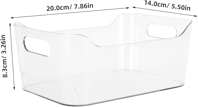 6pcs Plastic Storage Bins for Pantry and Fridge Organization | Pet Build, Visibility and Comfortable to Hold Handles, Suitable for Countertops and Medicine Cabinet Bin Use