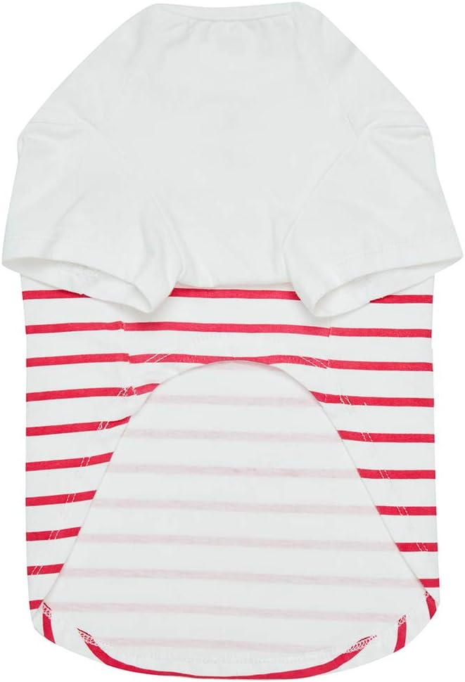 Blueberry Pet Soft & Comfy Summer Vacation Beach Cotton Dog T-Shirt in Pink Stripes, Sea Lover Shirt Tank Top Clothes, Back Length 20", for Large Dogs