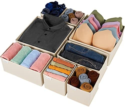 Criusia Drawer Organizer Clothes, 8 Pack Underwear Drawer Organizer, Foldable Cloth Storage Box Closet Organizers and Storage for Clothes, Socks, Scarves, Ties (Beige)