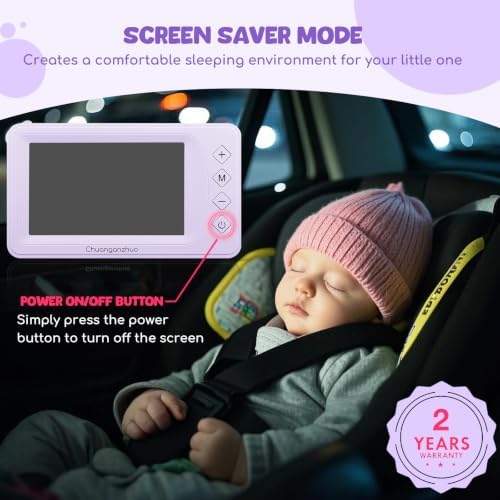 S100U Baby Car Camera with Advanced Night Vision, 5inch AHD 1080P IPS Full View Baby Monitor, Carseat Camera for Kids Infants Rear Facing Mirror, USB Powered, 5inch, Light Purple