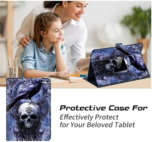 Universal Tablet Case for T-Mobile Revvl Tab 2 10.1" 2025/Revvl Tab 5G 10.36" 2023, 360 Degree Rotating Kickstand Protective Stand PU Leather Shell Cover for 9"-10.5", Grey Skull Eagle
