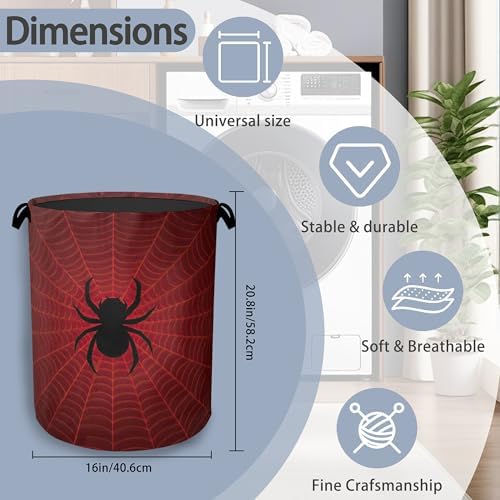 Halloween Spider Web Laundry Hamper,Dirty Clothes Laundry Basket with Handles Waterproof Oxford Cloth Storage Basket for College Dorms Bathroom Bedroom 16" x 20.8"