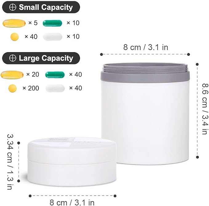Extra Large Supplement Organizer and Portable Pill Case with 8 Compartments Double Layers Medicine Dispenser Monthly Vitamins Organizers Pill Bottle,White