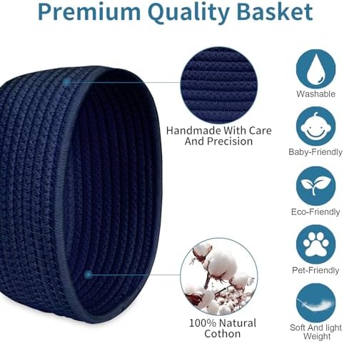 ABenkle 【2 Pack】 Small Woven Baskets, Tiny Oval Shallow Storage Baskets, Mini Cotton Rope Empty Decorative Basket, Boho Little Organizer Bins for Bathroom, Cat Dog Toy Gifts Basket