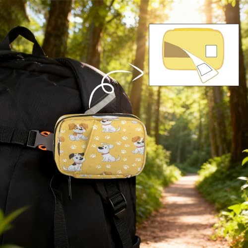 Weekly Pill Organizer Travel Size Bag with Removable 7 Day Pill Box Portable Vitamin Case Purse with Zipper,Puppy Dog Paw Prints Yellow Pattern