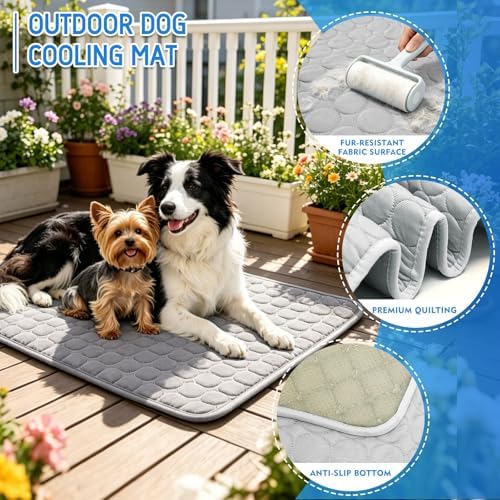 Portable Dog Cooling Mat, Q-Max 0.4 Non Slip Washable Pet Bed Pad | Fortable Washable Cooling Mat for Dogs, Fits Small Medium Large Dogs Cats Indoor Outdoor Use Heat Relief Pet Cool Bed