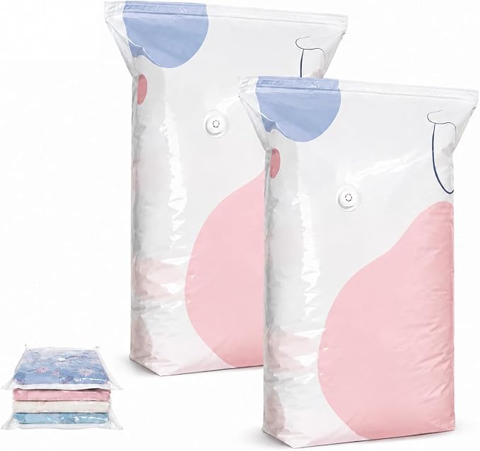 No Pump Vacuum Storage Bags, 3D Space Saver Bags for Clothes, Blankets, Bedding & Comforters, Reusable Vacuum Seal Storage Bags for Moving & Seasonal Storage (L-2PCS)