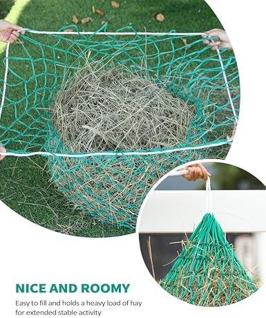 Harrison Howard 2 PCS Slow Feed Hay Net for Horses, 40 Inch Hay Bag Holds 1–2 Flakes, 2 Inch Mesh Durable Hanging Feeder for Stable, Pasture & Livestock-Grass Green