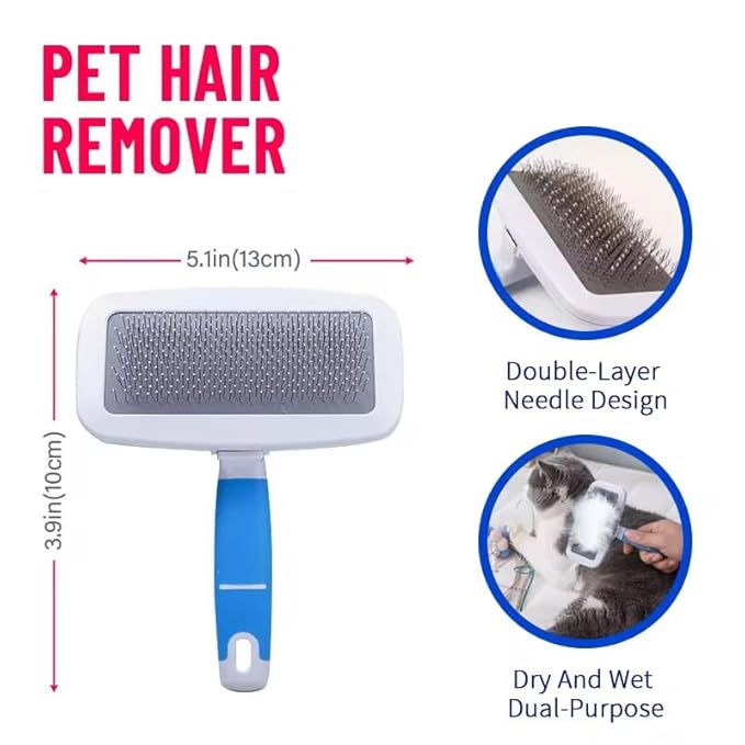 2 in1 grooming pet Slicker Brush forDe-Shedding Fine Comb for Finishing & Detail Ergoromic Handle Grip Suitable for All Hair Types Double-Layer Needle Design