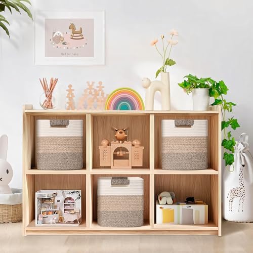 11 Inch Storage Cubes, 3 Pack Cube Storage Bins for Organizing, Cotton Rope Woven Baskets for Shelves, Bathroom, Kids Room, Closets, Baby Nursery