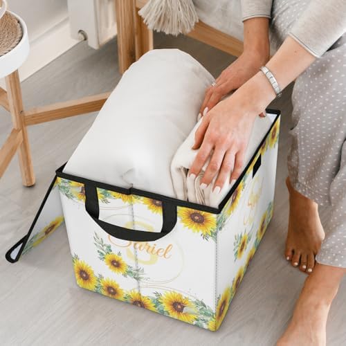 Sunflower Storage Bin with Lid Personalized Storage Baskets for Organizing Foldable Closet Organizers with Handles,Cute Basket for Boys Girls for Clothes Blanket Pet Dog Toy Basket Storage (2 Pack)