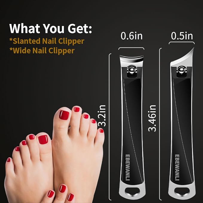 EBEWANLI Nail Clippers Set, Ultra Sharp Nail Clippers for Men, Slanted Angled Ingrown Toenail Clipper and Curved Fingernail Clipper Cutters, Stainless Steel Finger Nail Clippers Adult