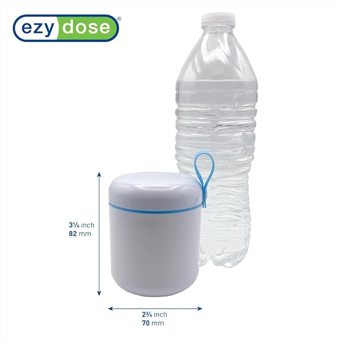 Ezy Dose Mini Vitamin Organizer, Multi Compartments, White & Blue, Large | Portable and Compact Design, Easy Access Sliding Pill Dispenser, Supplement Organizer with Anti-Mix Design, Travel Friendly
