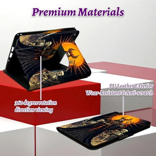 Rotating Handle Case for Samsung Galaxy Tab A8 10.5" 2022 (SM-X200/X205/X207), 360 Degree Swivel Kickstand with Magnetic Closure Shockproof Leather Cover for Women Men, Dark Skull Knight