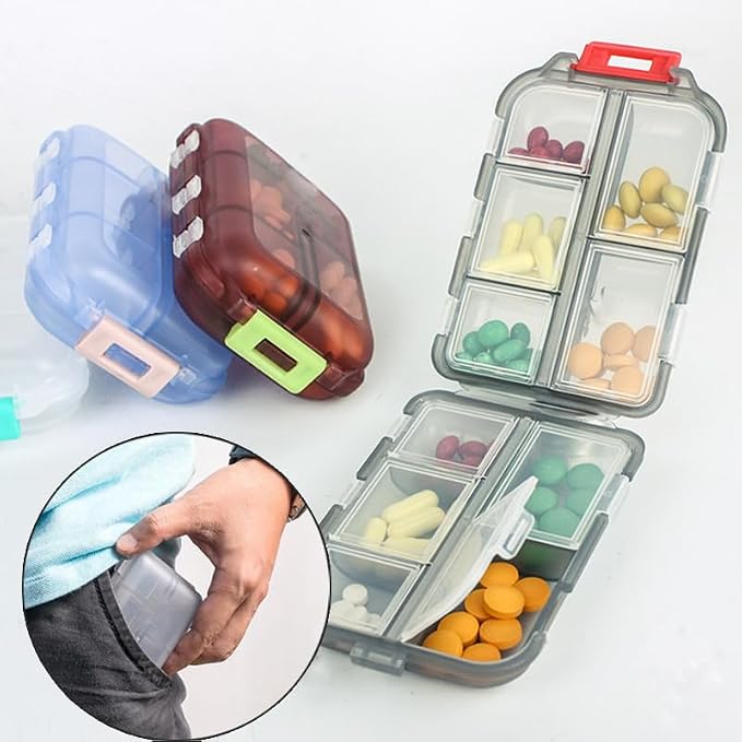 10 Compartment Pill Organizer Case, Travel Daily Medicine Pill Box | Small Size Weekly Viatamin Dispenser Reminder, Container for Medication, Supplement, Cod Liver Oil, Capsules, Calcium Tablet