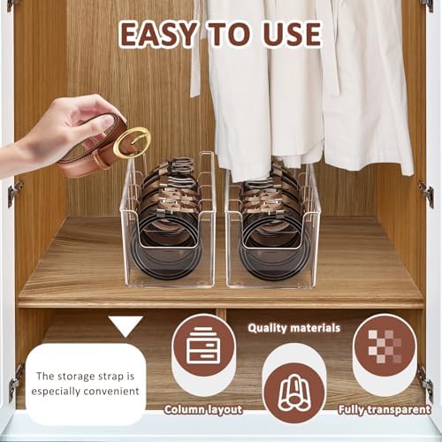 2 Pieces Clear PET Belt Organizer with Removable Dividers, 4 Compartments Adjustable Belt Drawer Organizer, Multi-Purpose Stackable Tie Storage Box for Purse, Underwear, Sock and Closet