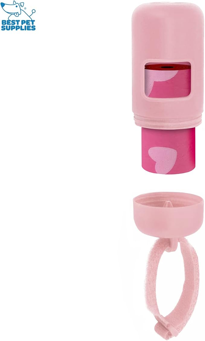 Best Pet Supplies Dog Poop Bag Holder Leash Attachment with Reusable Dispenser for Travel, Walking, Park, and Outdoor Use, Durable with Clip-On - Pink, Pack of 2, Plastic Dispenser w/30 Bags