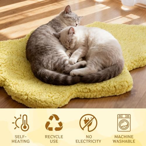 3 Pack Self Warming Pet Bed Leaf Shape Self Heating Cat Dog Mat Washable Thermal Sleeping Pad for Indoor Outdoor Hedgehog, Bunny, Sugar Glider, Rat, Chinchilla(Light Yellow,Large-19 x29)