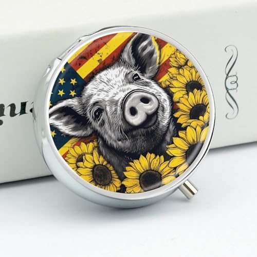 Sunflower Pets Pill Box 3 Compartment Waterproof Pill Case with Mirror Portable for Purse Pocket Daily Medicine Vitamin Organizer Travel Med Container Holder for Fish Oil Supplements