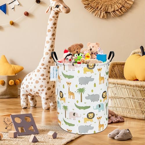 Round Laundry Basket Collapsible Storage Hamper Organizer Animal | Waterproof Canvas Foldable Baskets with sturdy Handles Multi-scene Organizer for Home Play Bedroom Gift Bin