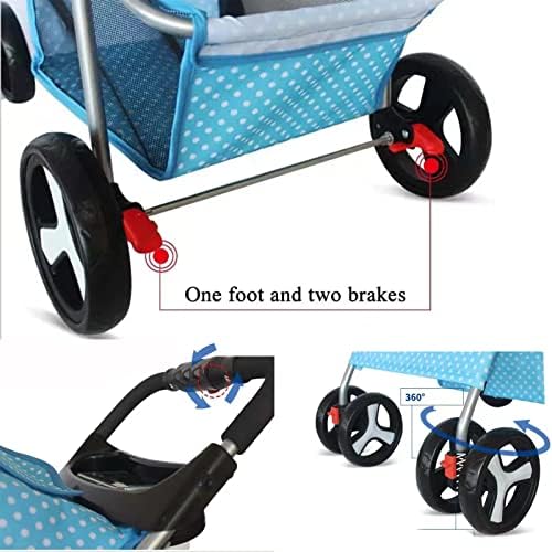 Dog Stroller, Pet Strollers for Small Medium Dogs & Cats, 4 Wheels Dog Jogging Stroller Folding Doggy Stroller with Storage Basket Traveling Strolling Cart,Black Polka dots