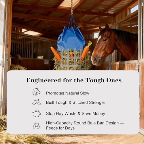 Large Slow Feed Hay Bag for Horses,Goats&Donkeys(Medium Blue)