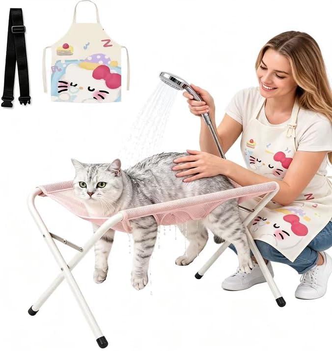 Foldable Pet Bathing Stand, Pet Grooming Hammock with Stand, Grooming Pet Bath Stands with Quick Surface and Strap Suitable for Pet Washing Maintenance Travel Grooming, Holds up to 44 LBS