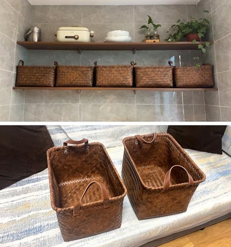 GIB Wicker Woven Storage Baskets for Organizing Blankets Laundry Shelves | Clothes Hamper, Large Closet Storage Bins Organizer, for Living Room Toys Shoes Organization, Plastic Rattan, Brown, 4 Pack