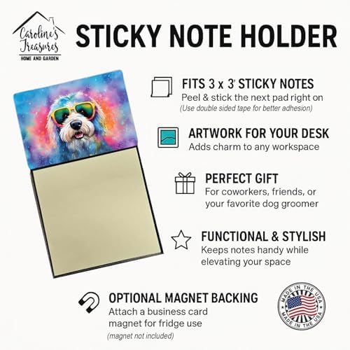 Caroline's Treasures Old English Sheepdog Hippie Dawg Sticky Note Holder Refillable Dispenser Self-Sticky Note Pads, Memo Pads Blank Desk Accessories