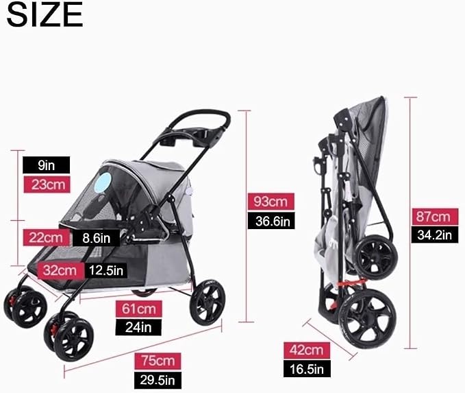 Double Dog Stroller Pet Travel Stroller Foldable Four-Wheeled Trolley Suspension Commutation Cat nd Dog Cart Large (C) (D)
