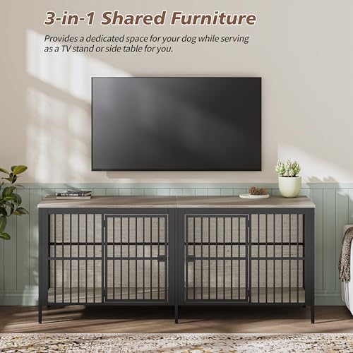 Pet Dog Poultry Cage, Outdoor Chicken and Livestock Cage, Hamster | 3-in-1 furniture: dog crate, TV stand, side table. Heavy-duty steel & particleboard. 150LBS top/bottom load. Escape-proo