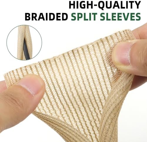 Split Wire Loom Tubing, Cable Protector Sleeve, Braided Cable Management for TV/Computer/Home Theater/Engine Bay, Cord Protectors from Pets No Chew (Wood Color, 1/8"-10ft)