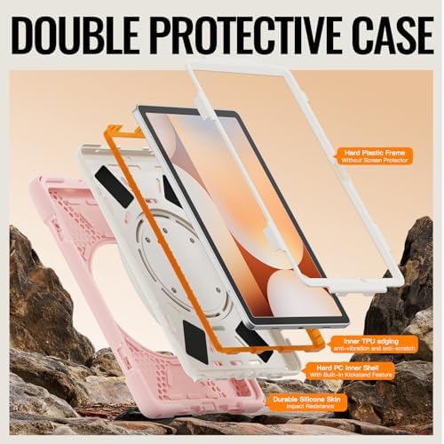 Rugged Protective Case Compatible with Samsung Galaxy Tab A11 Plus/A11 + 11" 2023 SM-X230, Military-Grade Shockproof Cover with 360° Rotating Stand & Built-in Screen Protector (Pink)