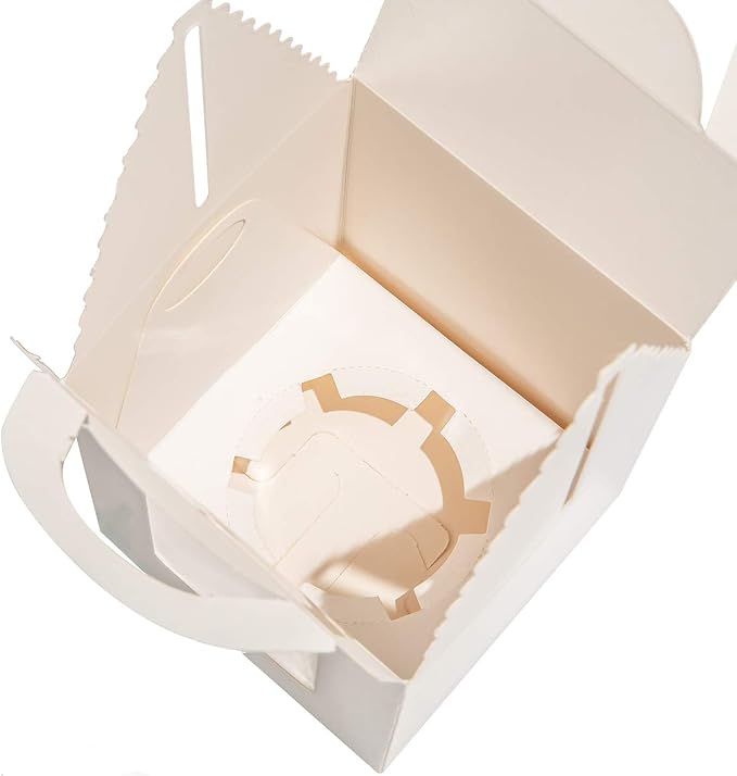 25 Pcs Single White Cupcakes Containers Gift Boxes with Window Inserts Handle for Wedding Candy Boxes (25P-Handle-White)