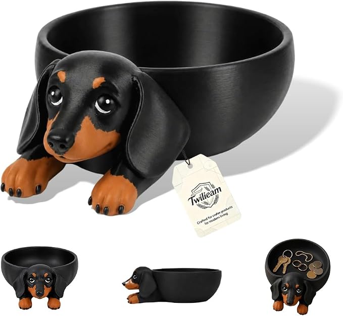 Dachshund Catch All Tray 3D Printed Decorative Dog Shaped Desk Organizer | Cute Wiener Storage Bowl Keys Jewelry Coins Trinket Candy Dish Home Decor Gift Pet Lover Entryway Nightstand(1PC)