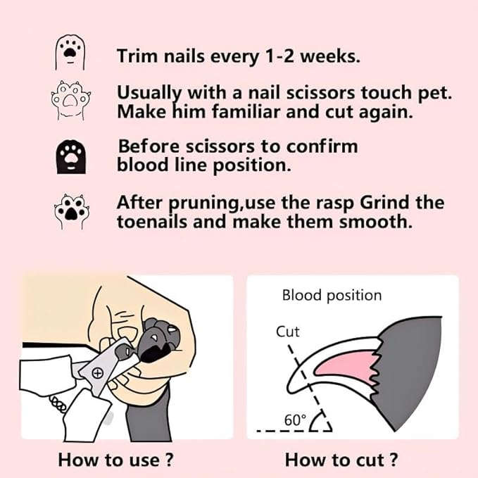 Kimono Art Dog & Cat Pets Nail Trimmers and Clippers, Professional Claw Care Grooming Tool for Pets, Avoid Over Cutting Bloodlines, Pink, for Large and Medium Dogs