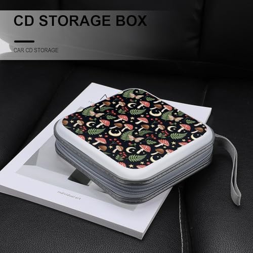 Portable Protective CD Holder Moon Moth Mushroom, 40-Disc Hard Case with Zipper, Storage Binder for Music Movies Game Collections
