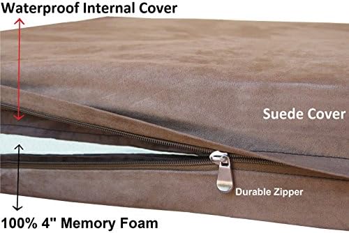 Dogbed4less Premium HeadRest Pillow Orthopedic Cool Memory Foam Dog Bed for Large Dogs, Waterproof Lining with Washable Suede Brown Cover, XXL 55X37